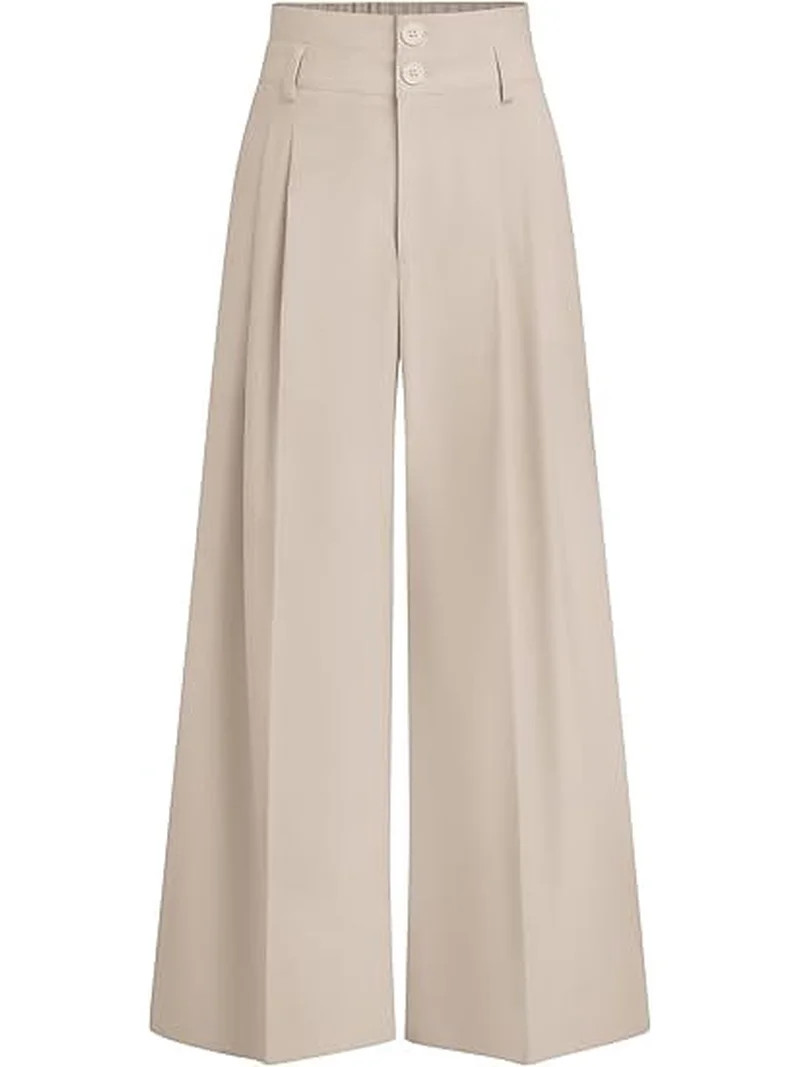 PRETTYGARDEN Womens Spring Wide Leg Palazzo Pants Trendy Loose Button High Waist Pleated Work Bus... | Walmart (US)