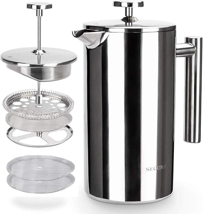 Secura French Press Coffee Maker, 304 Grade Stainless Steel Insulated Coffee Press with 2 Extra S... | Amazon (US)
