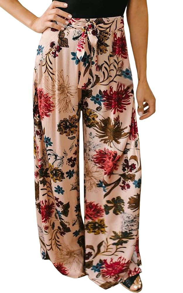 ECOWISH Wide Leg Pants for Women Summer 2025 Palazzo Tropical Floral Casual High Waist Flared Tro... | Amazon (US)