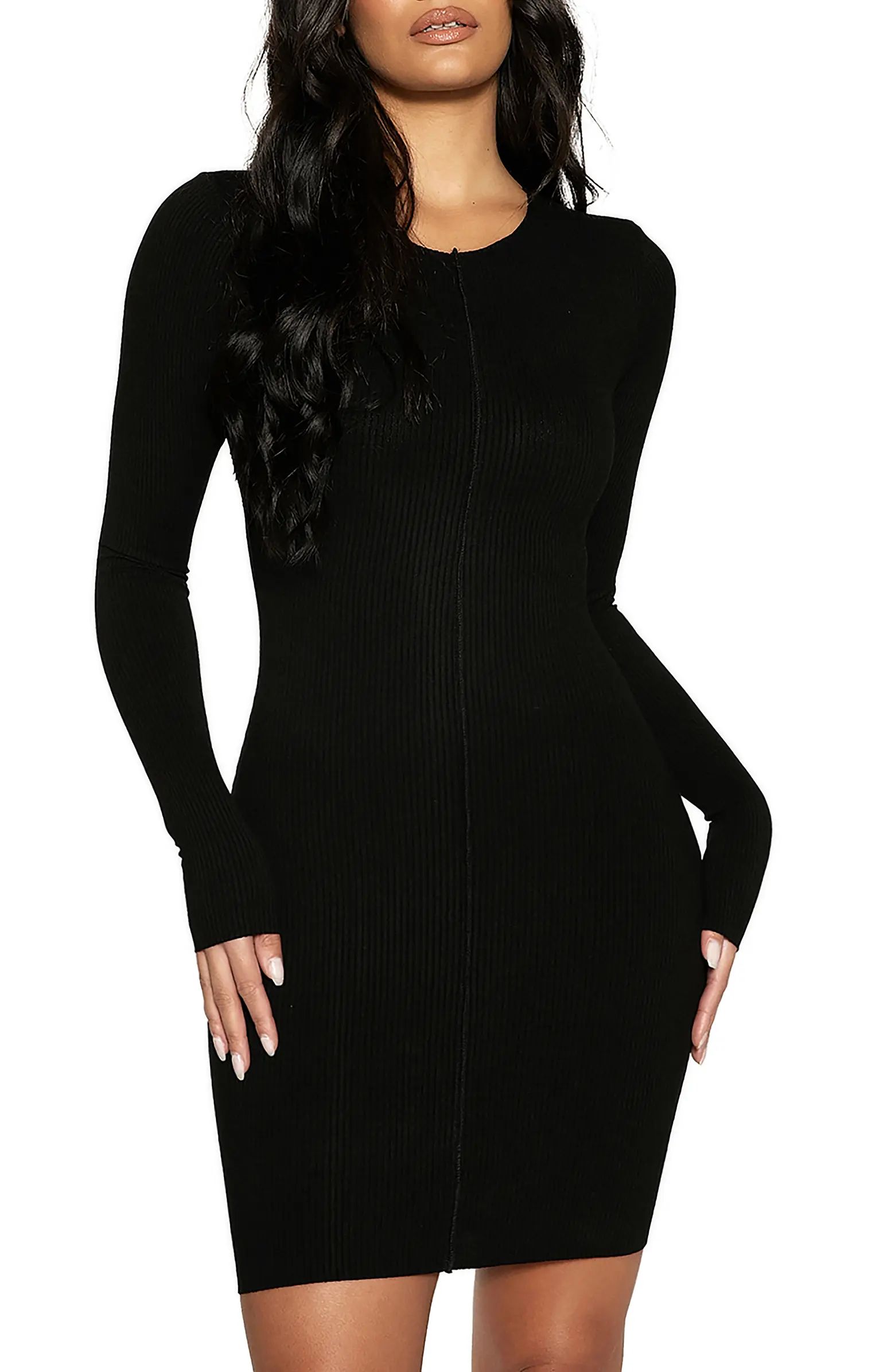 Snatched Vibes Long Sleeve Rib Knit Minidress | Nordstrom