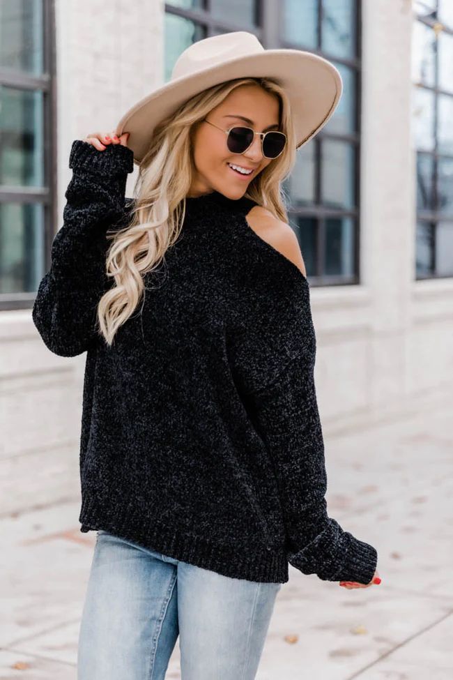 Never Miss A Beat Mock Neck Black Sweater | The Pink Lily Boutique