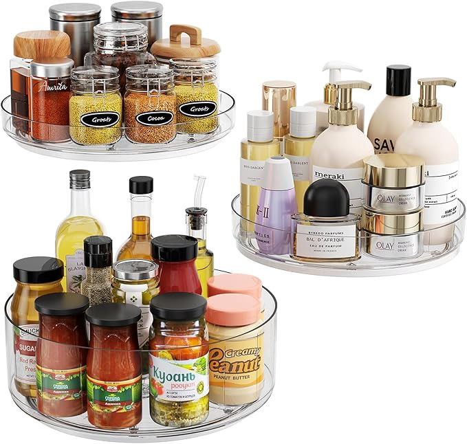 LAMU 3 Pack Lazy Susan Organizer Turntable for Cabinet, Rotating Condiment Organizer for Kitchen ... | Amazon (US)
