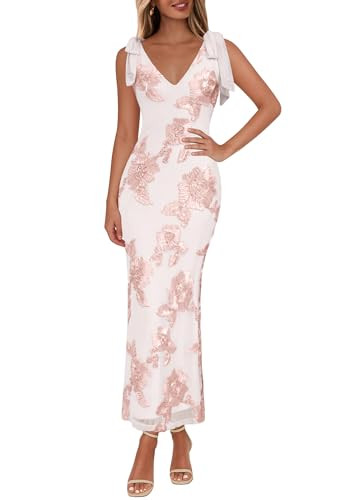 Lazysmile Womens Floral Embroidered Maxi Dress Sleeveless V Neck Tie Strap Ribbon Flower Mesh Par... | Amazon (US)