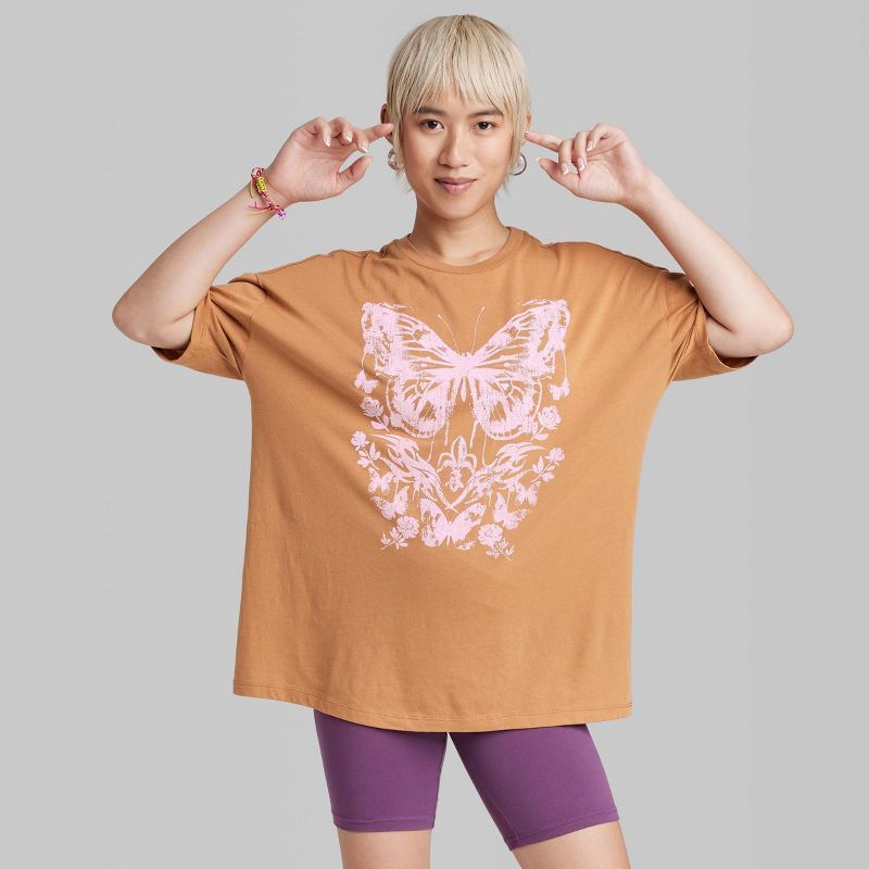 Women's Oversized Butterfly Graphic T-Shirt - Wild Fable™ Brown | Target