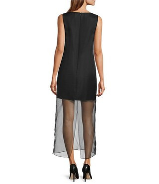 Ariel Sheer Organza Sleeveless Boat Neck Shift Midi Dress | Dillard's