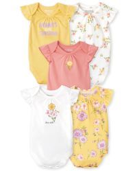 Baby Girls Short Ruffle Sleeve Floral Bodysuit 5-Pack | The Children's Place  - SUNSET GOLD | The Children's Place