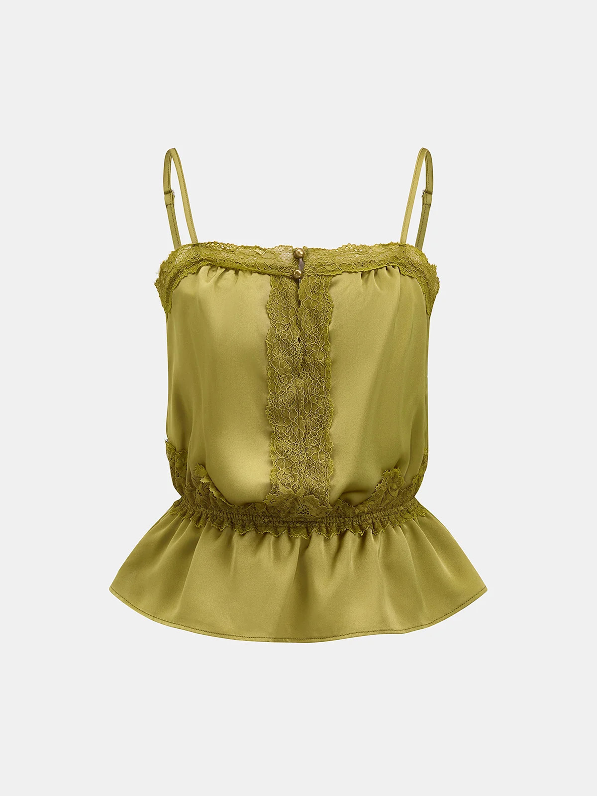 Lace Trim Satin Peplum Cami Top | Commense