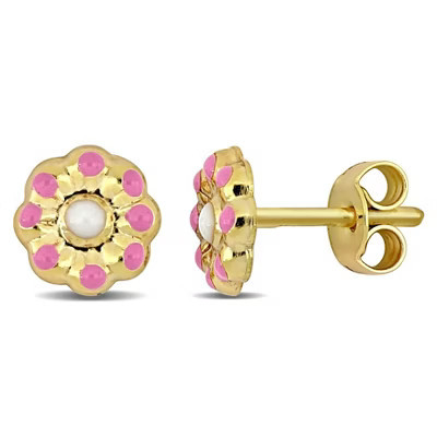 EVERLY JEWELRY | 14k Yellow Gold Pink and White Flower Enamel Stud Earrings | Target