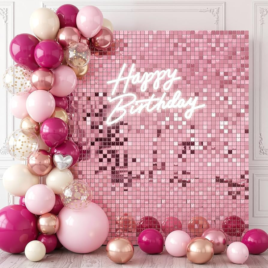 Pink Shimmer Wall Backdrop 36 Sequin Glitter Panels Cover 6x6 Ft Photo Background for Party, Wedd... | Amazon (US)