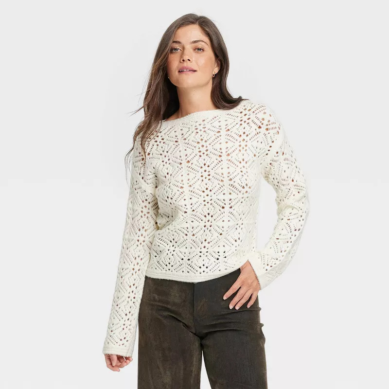 Women's Boat Neck Openwork Pullover Sweater - Universal Thread™ | Target