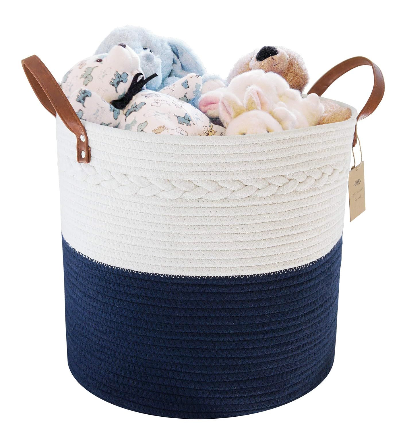 Cotton Rope Storage Basket 15” H x 13” D - Home Decor Organizer for Laundry, Bath, Baby Care,... | Amazon (US)