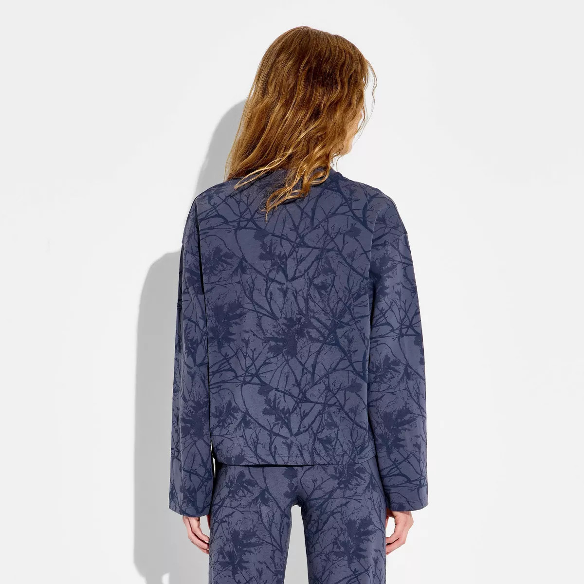 Women's Oversized Long Sleeve Roundneck T-Shirt - Wild Fable\u2122 Slate Blue Floral XS | Target