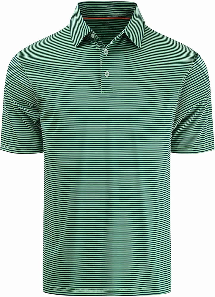 Mens Moisture Wicking Golf Polo Shirt Striped Dry Fit Performance Short Sleeve Shirts for Men | Amazon (US)
