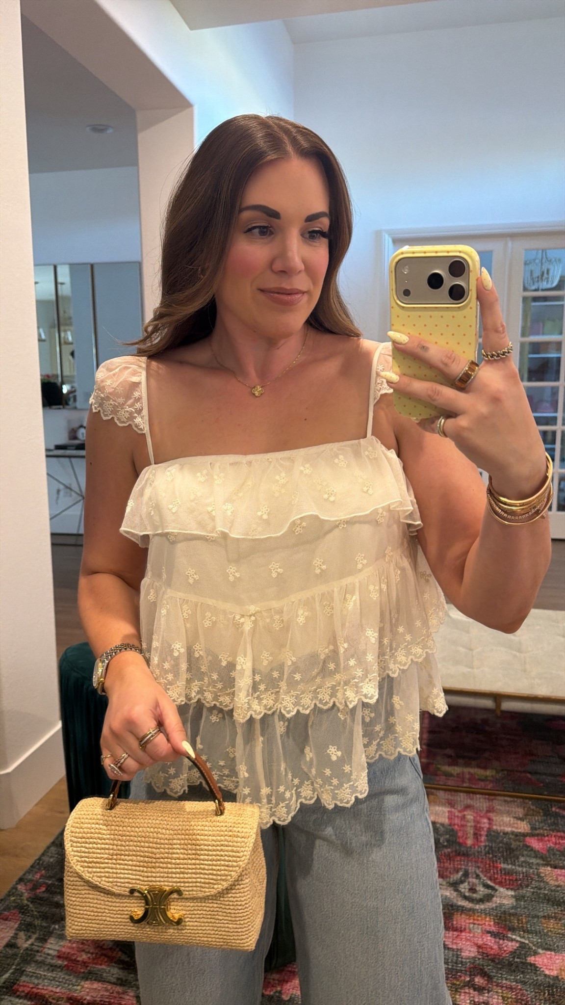 mama’s night out! wearing size large in lace top and 30 in denim 

#LTKMidsize #LTKSeasonal