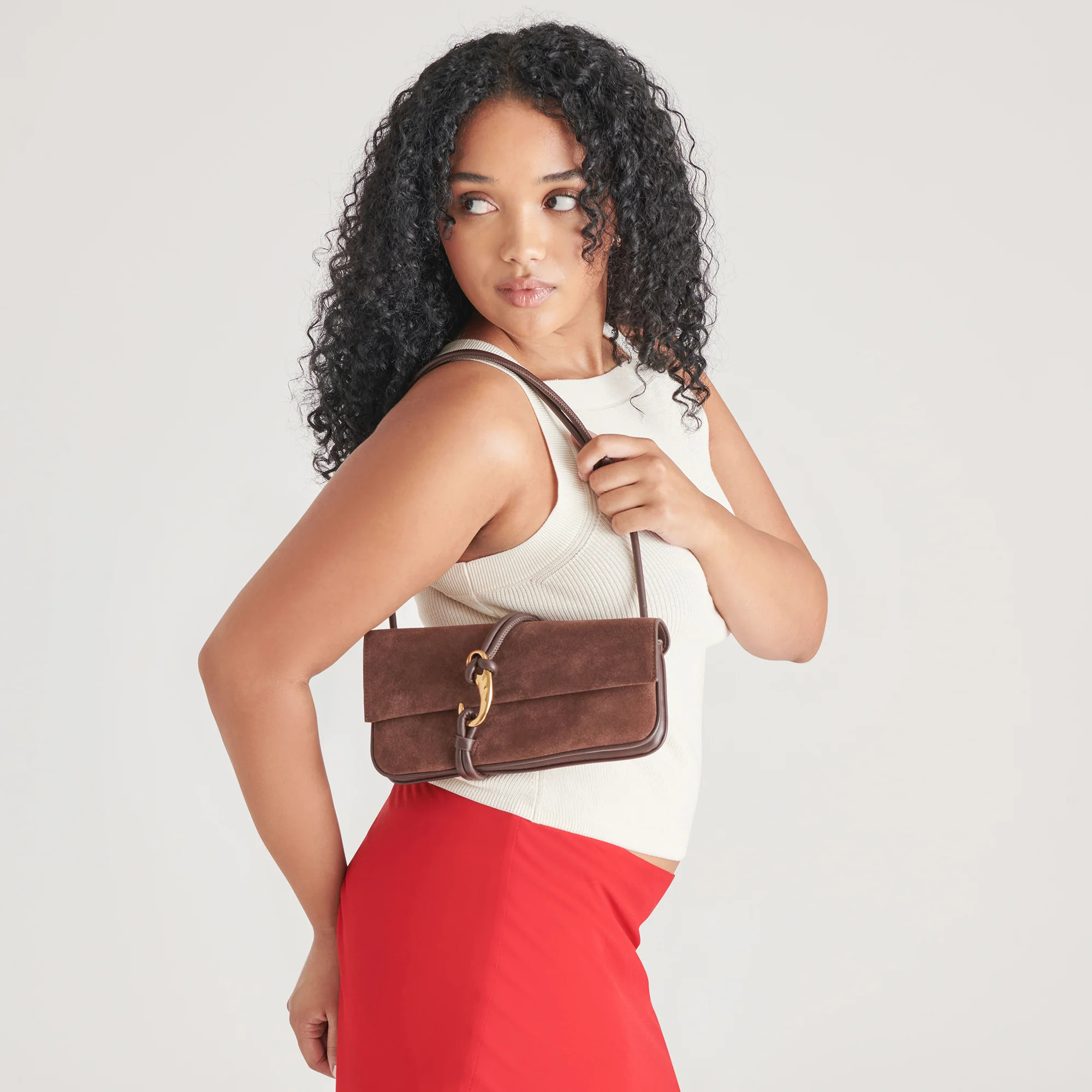 ALICE SHOULDER BAG CHOCOLATE SUEDE | DolceVita.com