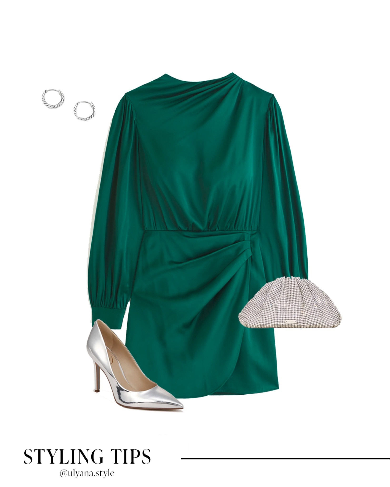 A green dress paired with metallic heels, and a clutch bag makes a cute holiday outfit. 
.
.
.
.
.
.
.
Holiday outfits | holiday dress | holiday party outfit | holiday party dress | fall outfits | thanksgiving outfit | date night outfit | dinner dress | fall dresses | ruched dress | silver heels | closed toe heels | holiday heels | metallic heels | slingback heels | designer bags | evening bag | 

Sale #LTKFind #LTKunder50 #LTKunder100 #LTKsalealert #LTKfindsunder50 #LTKfindsunder100 #LTKstyletip #LTKworkwear #LTKtravel #LTKshoecrush #LTKitbag 

#LTKGiftGuide #LTKSeasonal #LTKHoliday #LTKU