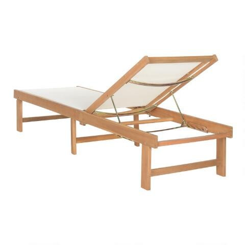 Acacia Wood and Textilene Virden Outdoor Chaise Lounge | World Market