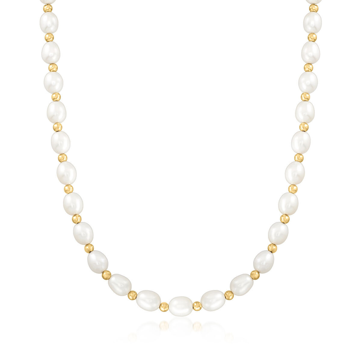 8-9mm Cultured Oval Pearl Necklace with 14kt Yellow Gold. 16" | Ross-Simons