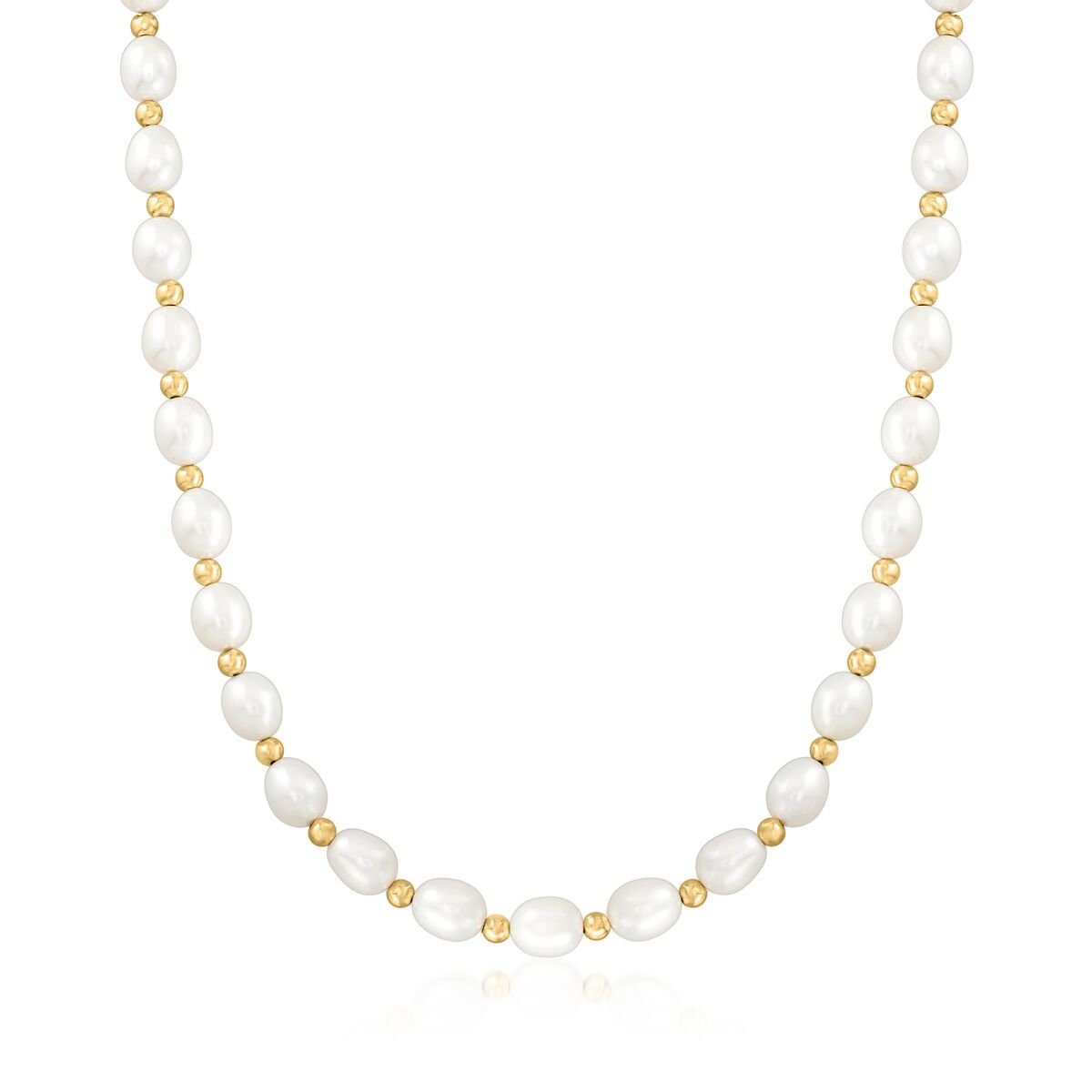 8-9mm Cultured Oval Pearl Necklace with 14kt Yellow Gold. 16" | Ross-Simons