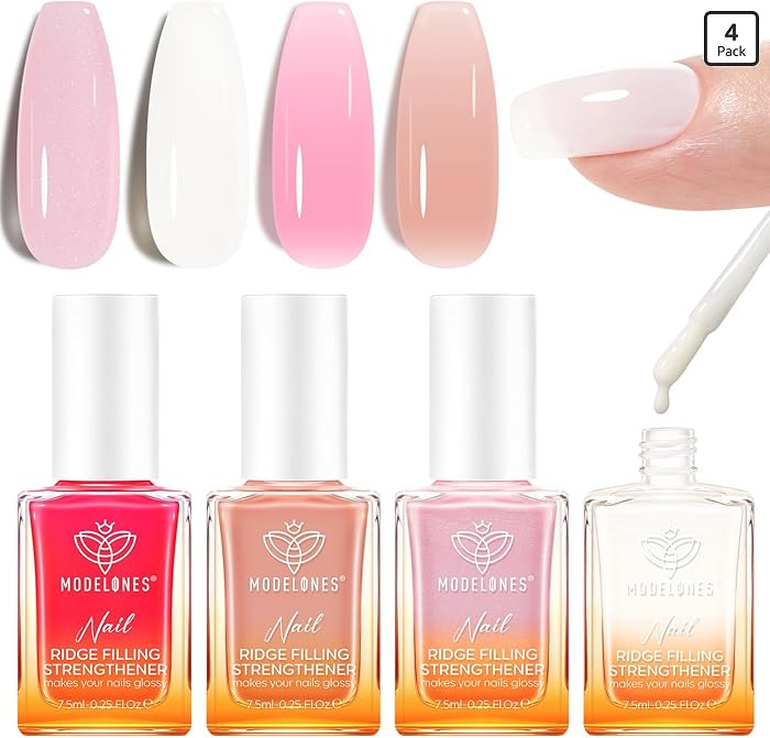modelones Nail Strengthener Kits Milky White Glitter Pink Nude Nail Polish Sets Nail Repair for D... | Amazon (US)