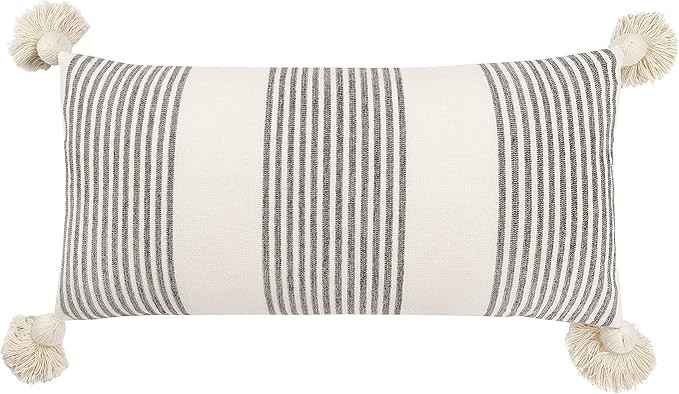 Creative Co-Op Cotton & Chenille Vertical Grey Stripes, Tassels & Solid Cream Back Pillows, 1 Cou... | Amazon (US)