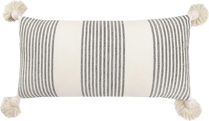 Creative Co-Op Cotton & Chenille Vertical Grey Stripes, Tassels & Solid Cream Back Pillows | Amazon (US)