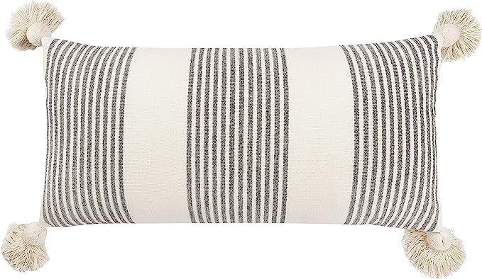 Creative Co-Op Cotton & Chenille Vertical Grey Stripes, Tassels & Solid Cream Back Pillows, 1 Cou... | Amazon (US)