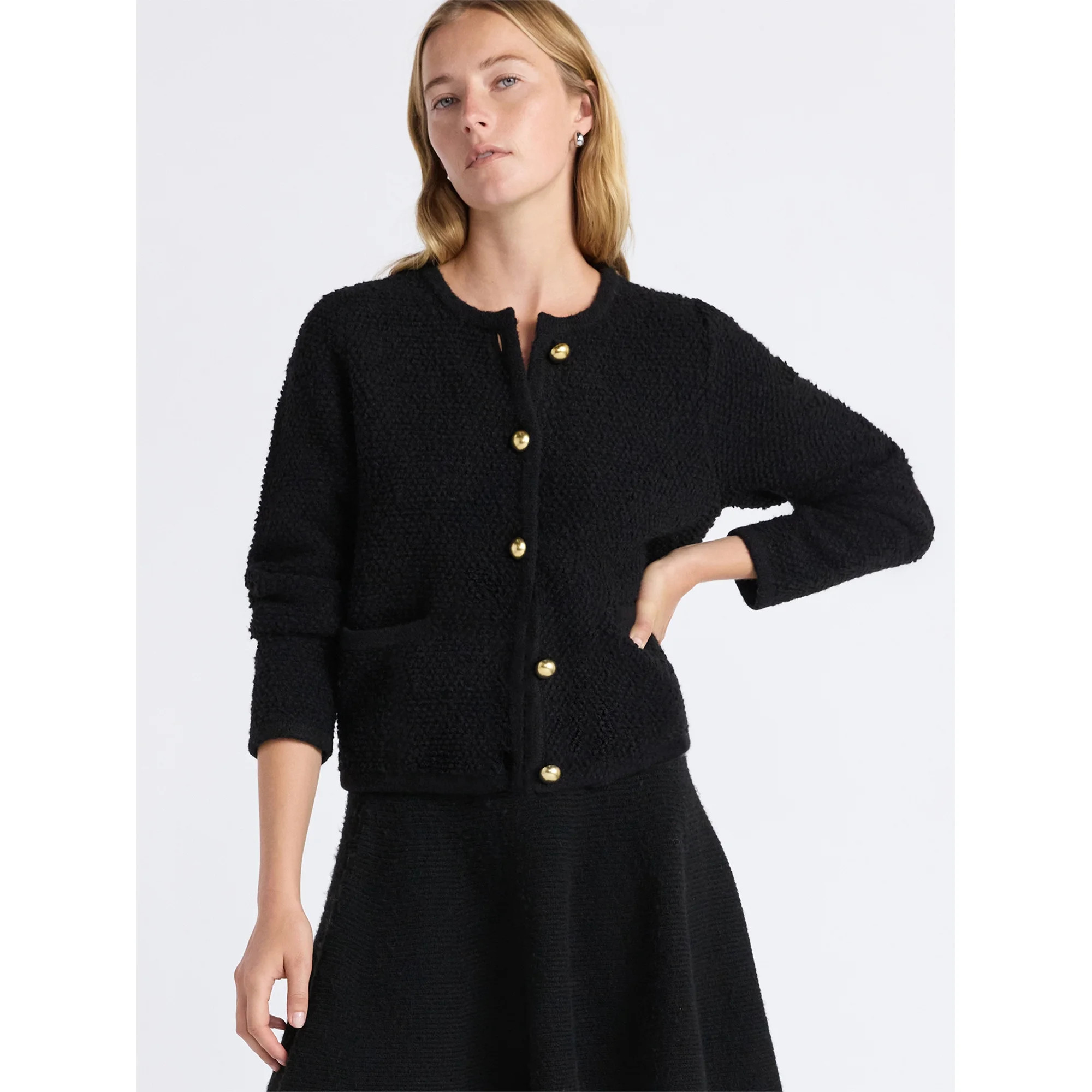 Free Assembly Women's Nubby Cardigan with Welt Pockets, Midweight, Sizes XS-XXL | Walmart (US)