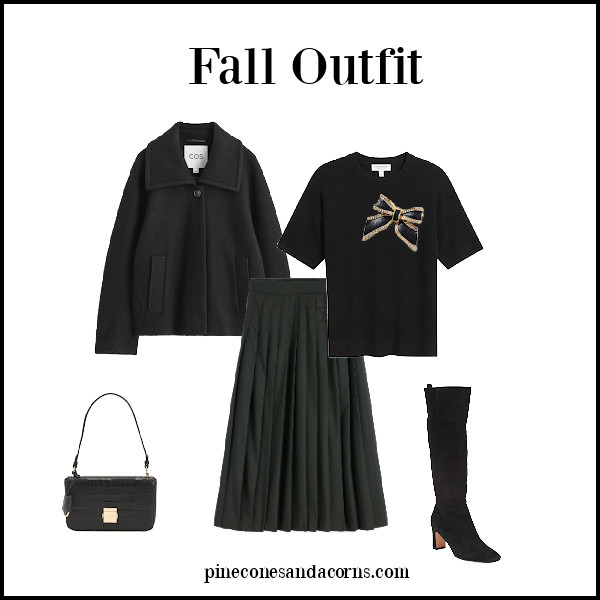 This gorgeous black and green outfit is perfect for Fall and Winter. You can pair the separates, like the skirt or sweater with other items in your closet to create endless Fall outfits and Winter outfits. Don't forget to add a brooch! 

 #LTKFallSale #LTKOver40 #LTKStyleTip