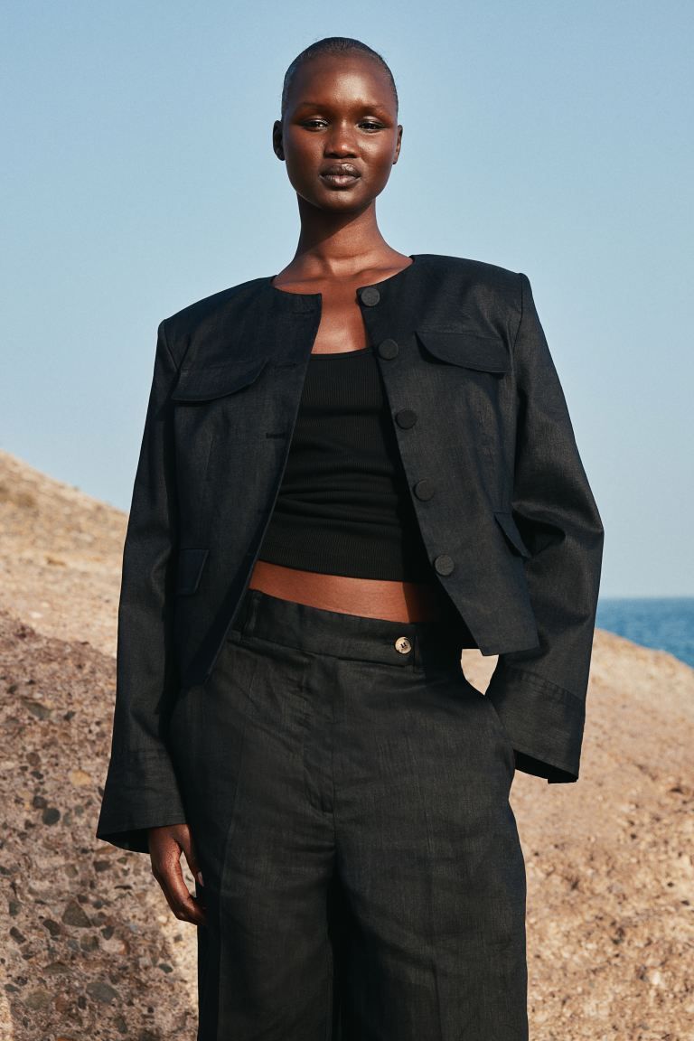 Linen jacket - Black - Ladies | H&M GB | H&M (UK, MY, IN, SG, PH, TW, HK)