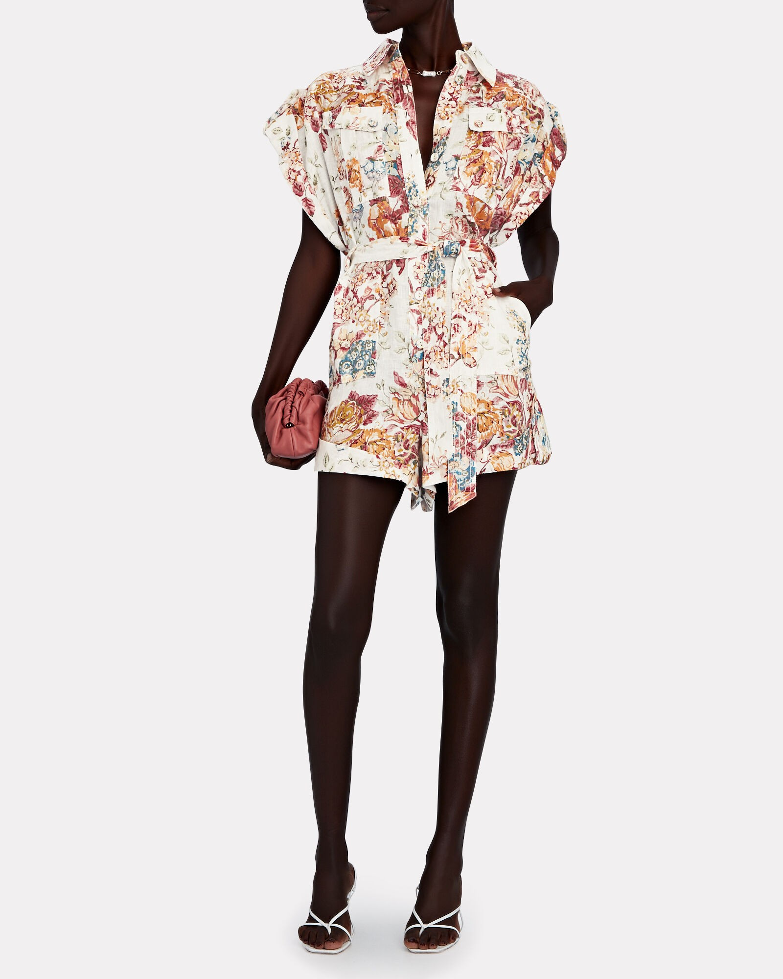 Pattie Belted Floral Linen Playsuit | INTERMIX