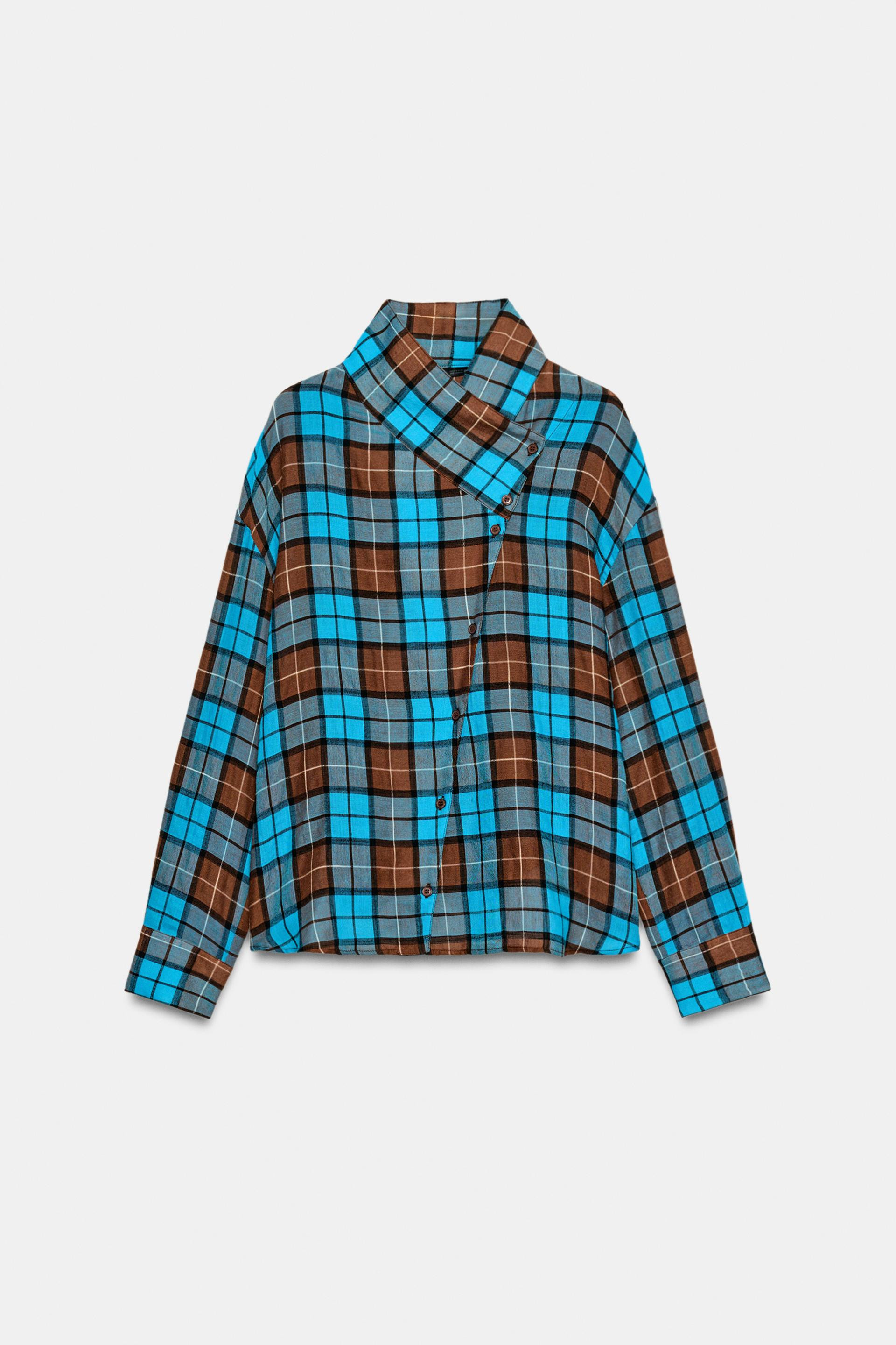 Zara - Plaid Wrap Shirt - Brown-Blue - Xs - Woman | Zara US