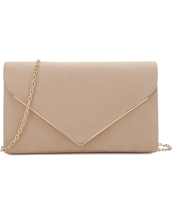 CHARMING TAILOR Faux Suede Clutch Bag Elegant Metal Binding Evening Purse for Wedding/Prom/Black-... | Amazon (US)