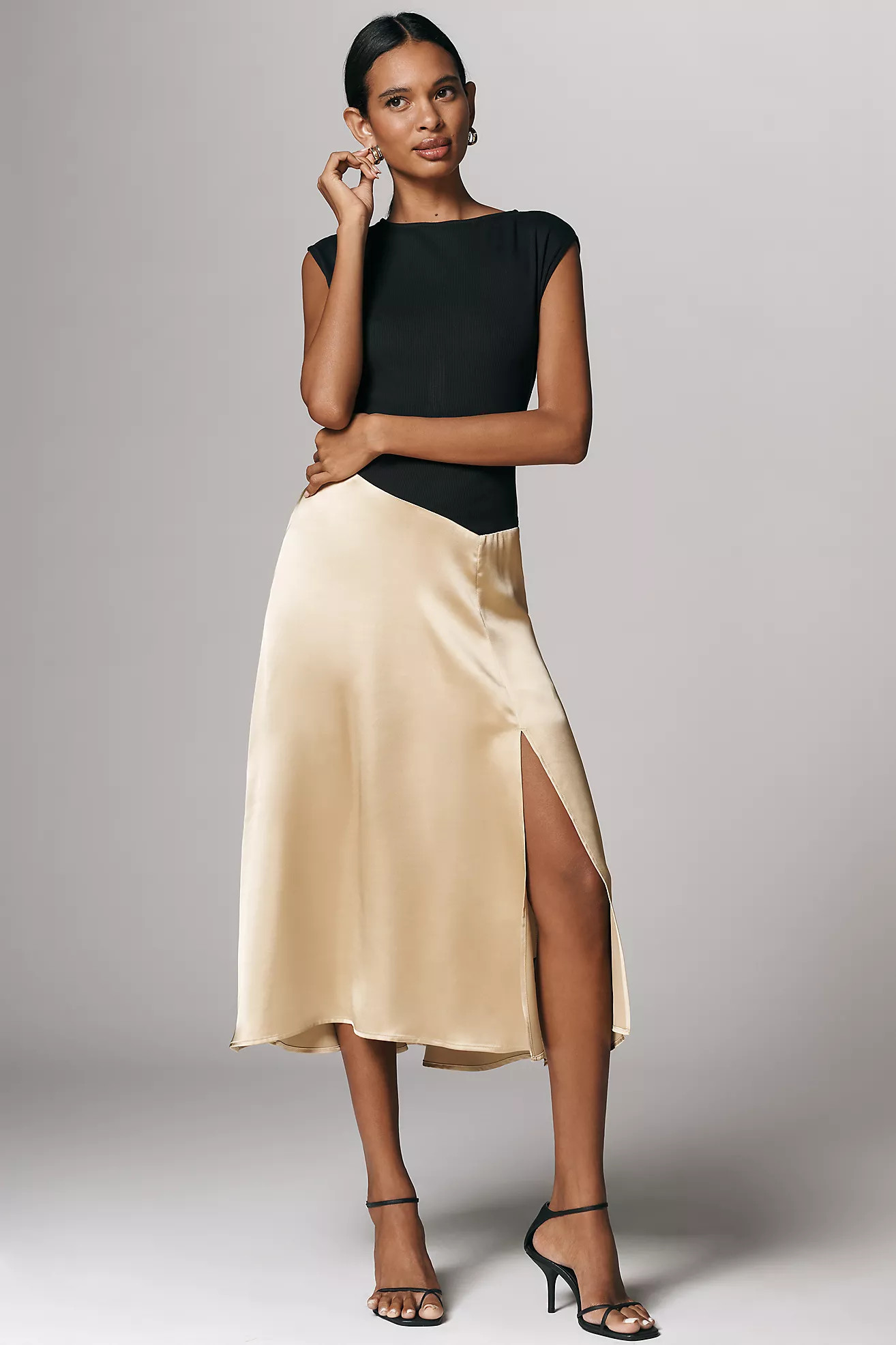 Maeve Cap-Sleeve Asymmetric Twofer Midi Dress | Anthropologie (US)