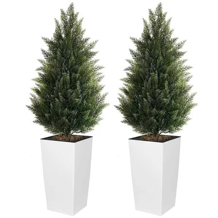 OLIVIVI Artificial Cedar Tree 4FT Tall Faux Plant for Home Office Decor Indoor Outdoor Fake Lifelike Potted Tree with Wood Branches 2 pack | Walmart (US)