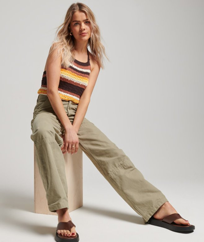 Superdry Women's Logo Patch Organic Cotton Vintage Wide Carpenter Pants, Green, Size: 17/16 - Size: 34/32 | Superdry (UK)