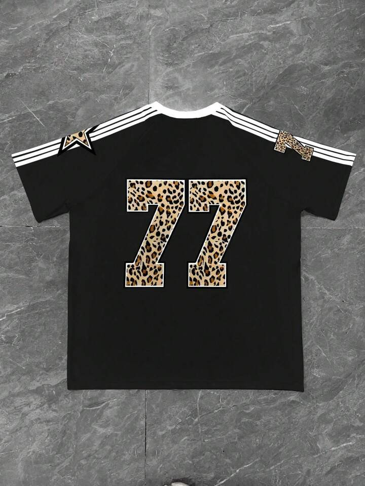 INAWLY Plus Size Women Leopard Numeral Print Loose Raglan Sleeve Round Neck T-Shirt Graphic Cheet... | SHEIN