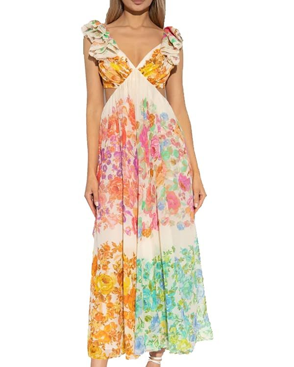 Aurelio Floral Summer Dress,2024 New Aurelio Floral Summer Dress,Women's Boho Flowy V-Neck Floral... | Amazon (US)