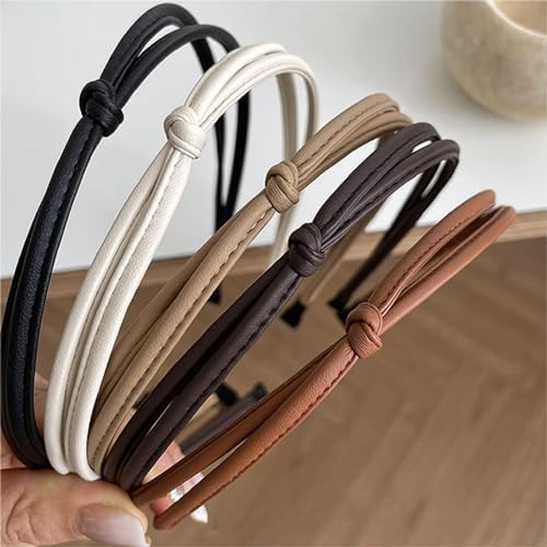 WOVOWOVO 5 Pcs Thin Leather Headbands for Women, Cute Knotted Head Bands for Women’s Hair Women... | Amazon (US)