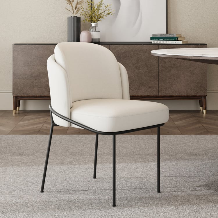 Linenic White Dining Chair Modern Cotton&Linen Upholstered Side Chair in Black | Homary