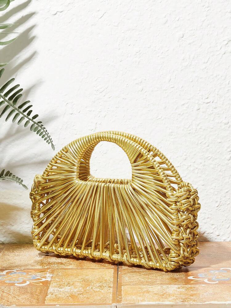Ladies, Women  Gold Top Handle Bags, Hollow, Faux Leather, Fashionable, Elegant , Simple, Persona... | SHEIN