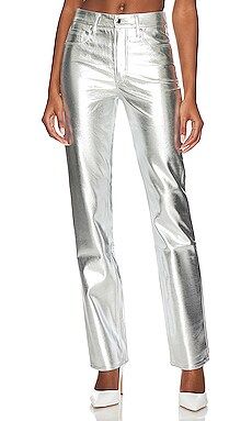 Good American Faux Leather Good Icon Straight in Silver Metallic005 from Revolve.com | Revolve Clothing (Global)