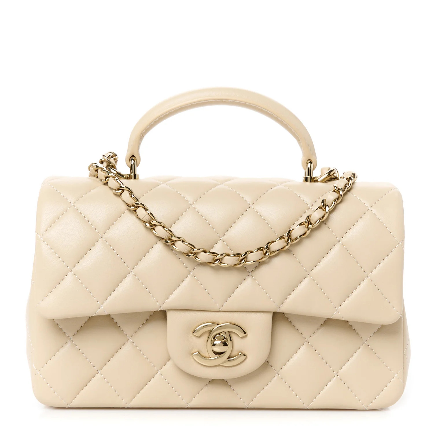 Chanel Lambskin Quilted Mini Top Handle Rectangular Flap Beige 1723562 | FASHIONPHILE (US)
