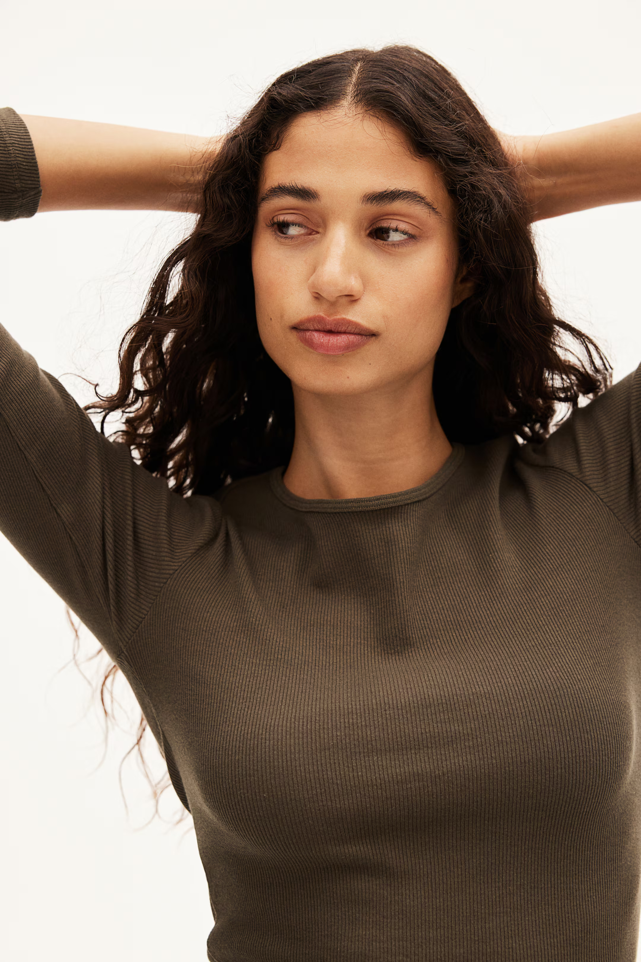 Ribbed jersey top - Dark khaki green - Ladies | H&M GB | H&M (UK, MY, IN, SG, PH, TW, HK)