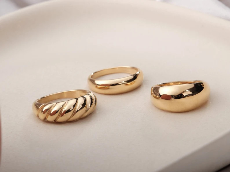 18K Gold Filled Twisted Dome Ring Croissant Ring Chunky Ring Gold Thick Band Ring Rope Ring Signe... | Etsy (US)