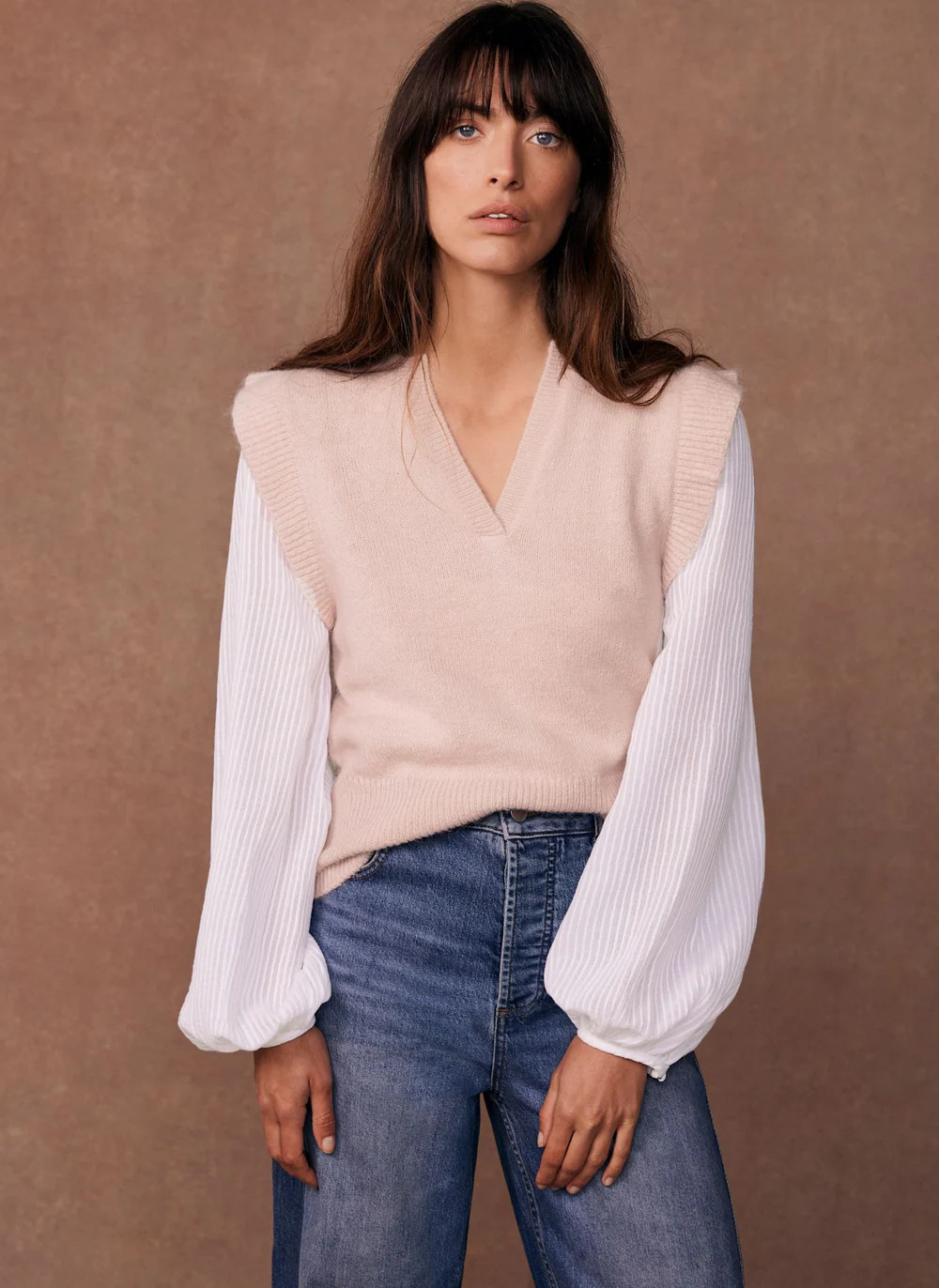 Blue Wool Blend Layered Knit Jumper | Mint Velvet