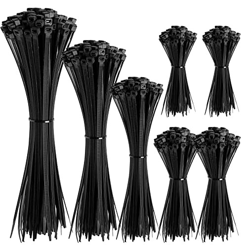 Cable Zip Ties,600 Packs Self-Locking Nylon CableTies Assorted Sizes 4+6+8+10+12-Inch,Multi-Purpose Wire Management Ties,Zip Wire Tie Perfect for Home,Garden Trellis,Office,Garage and Workshop(Black) | Amazon (US)