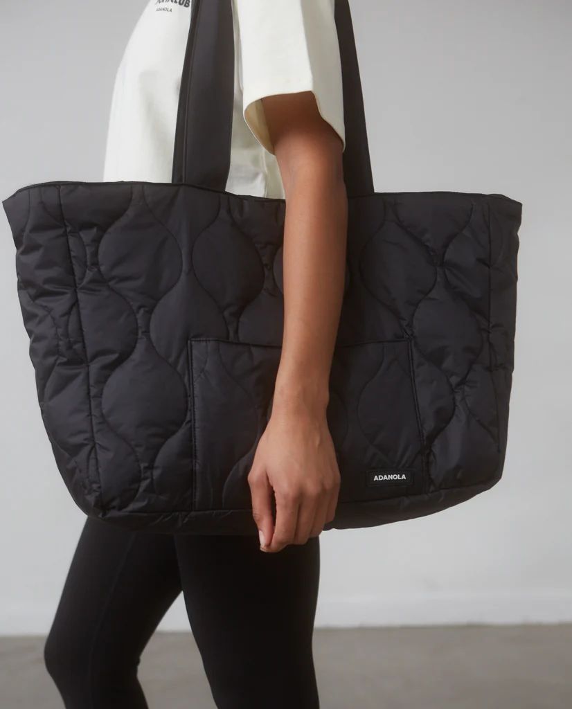Quilted Nylon Tote Bag - Black | Adanola UK