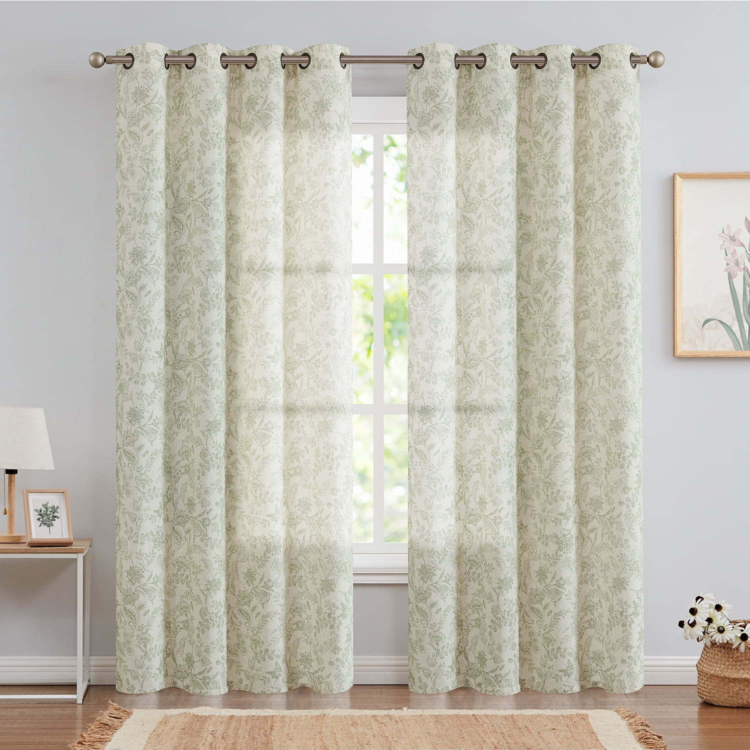 Curtainking Floral Curtains Linen Farmhouse Curtains for Living Room 96 inch Country Curtains Gro... | Walmart (US)