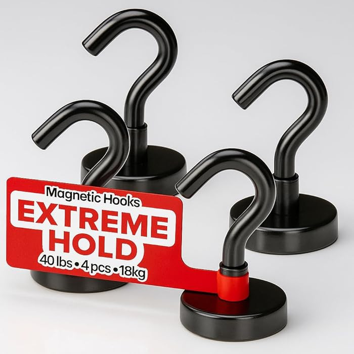 X-bet MAGNET Magnetic Hooks 40 LBS (Pack of 4 Black) - Heavy Duty Neodymium Hooks for Outdoor & B... | Amazon (US)